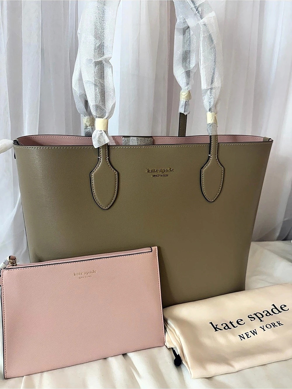 Kate Spade Bleecker Tote - Beige w/ baby pink interior